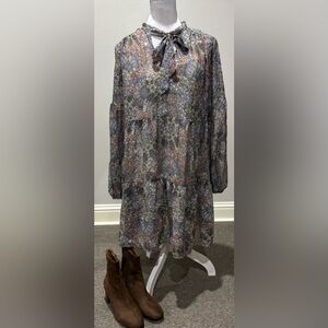 Luxology Paisley Bishop Sleeve Ruffle Baby Doll Dress Medium M